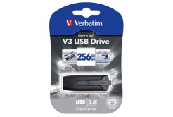 Verbatim USB flash disk, USB 3.0, 256GB, V3, Store N Go, černý, 49168, USB A, s výsuvným konektorem